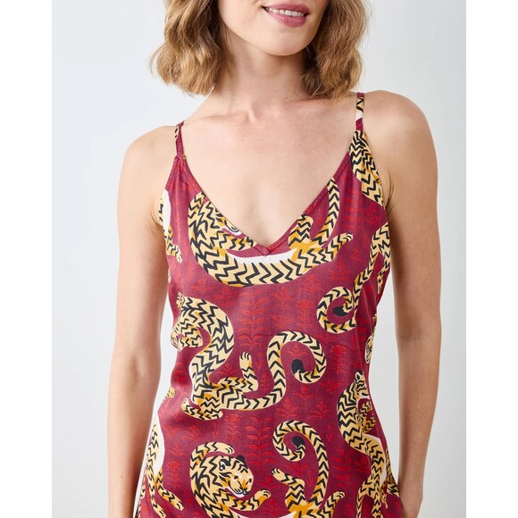 PRINTFRESH Tiger Chic Slip Dress Merlot L - Picture 2 of 3